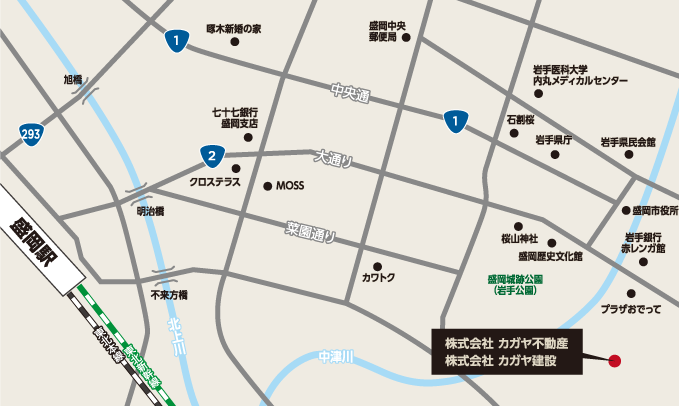 工場案内図　盛岡市内（アクセス）